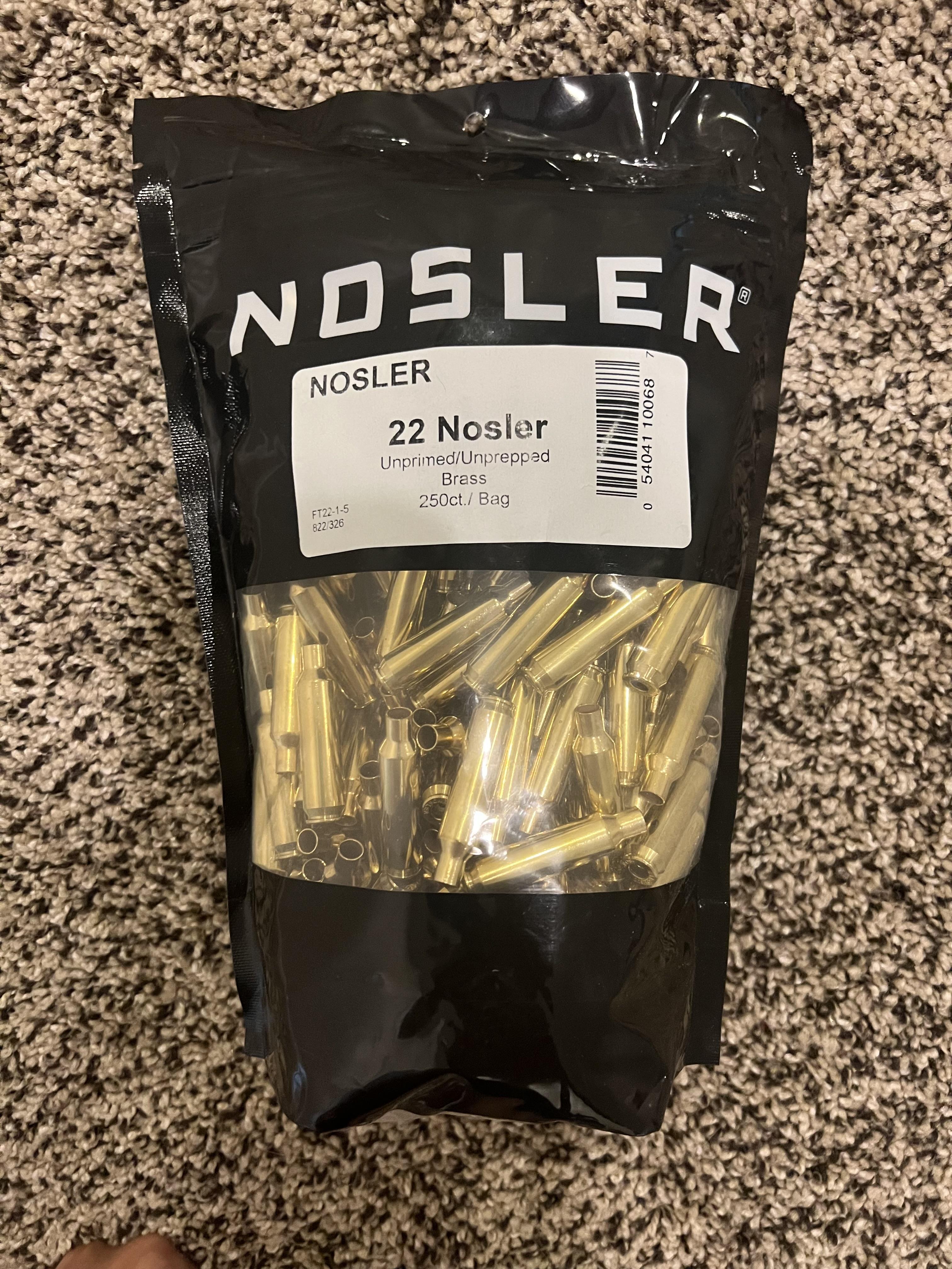 22 Nosler Unprimed Bulk Un-Prepped Brass 250 Count by Nosler