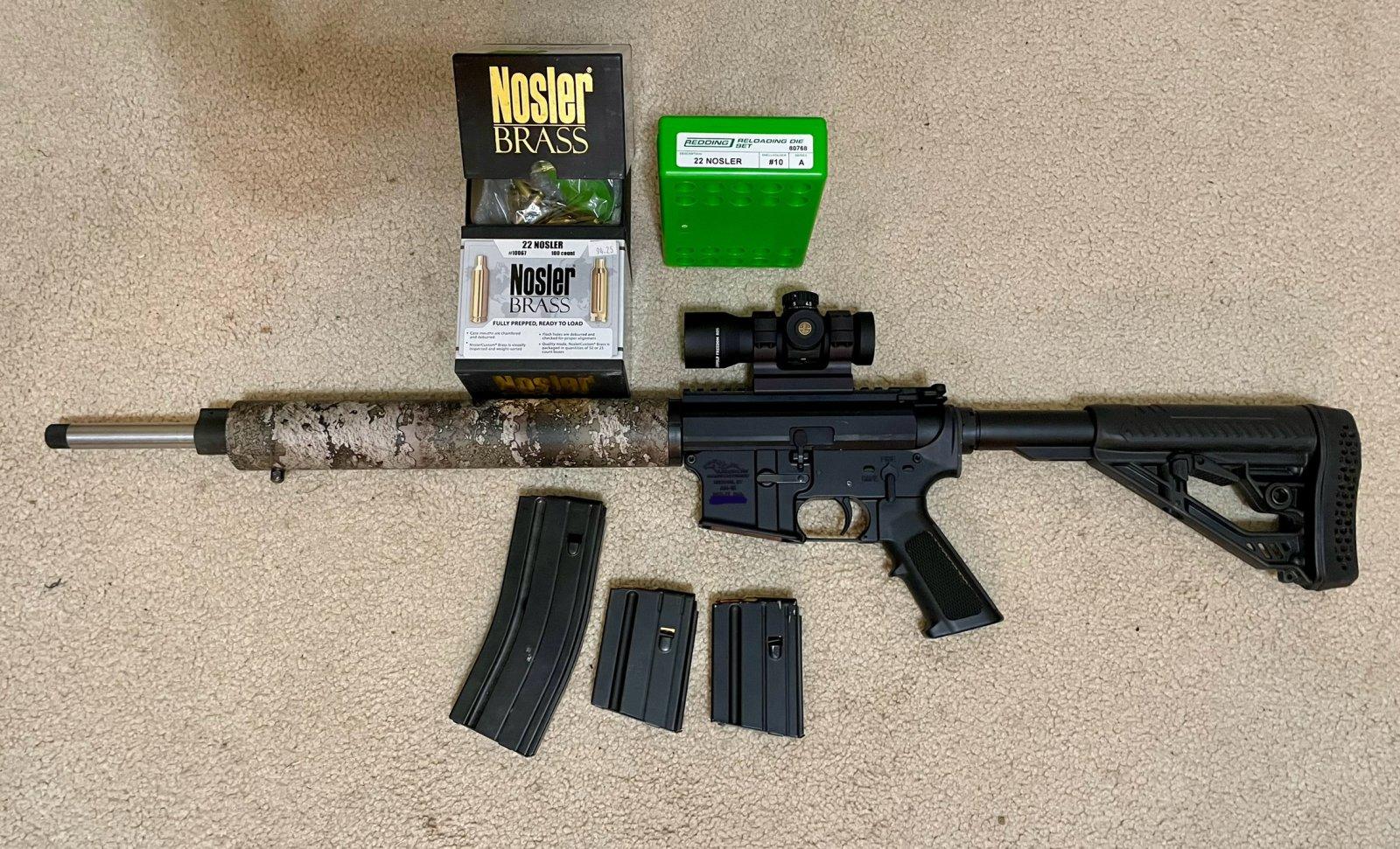 For Sale - 22 Nosler AR: AR (22 Nosler threaded) + Leup RDS red